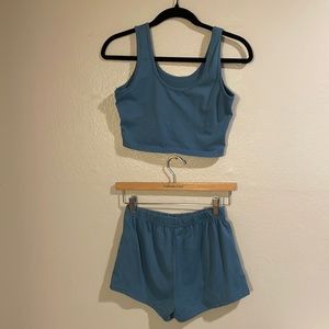 Blue shorts and tank top set.